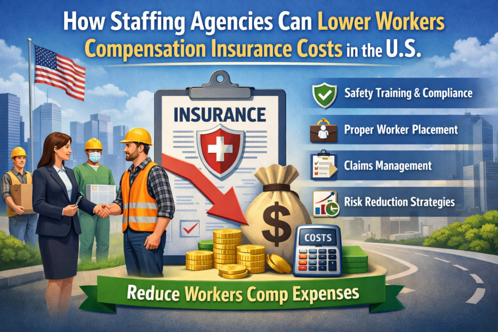 create an attractive image with using this keyword: How Staffing Agencies Can Lower Workers Compensation Insurance Costs in the U.S.