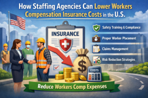 create an attractive image with using this keyword: How Staffing Agencies Can Lower Workers Compensation Insurance Costs in the U.S.