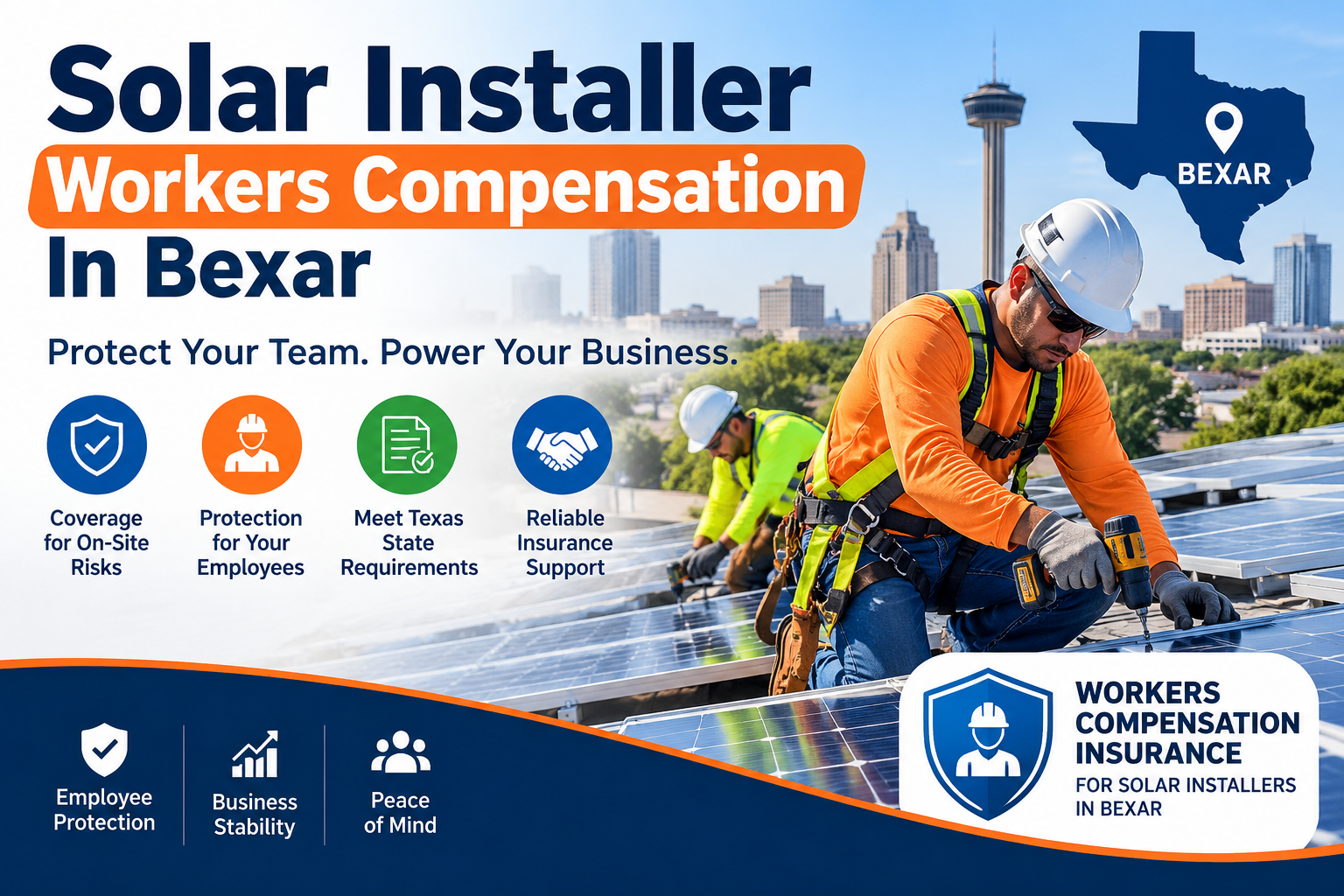 Solar Installer Workers Comp Insurance Bexar, Workers Comp Insurance For Solar Contractors Bexar, Solar Contractor Workers Compensation Insurance Bexar, Workers Compensation Insurance Company For Solar Installers Bexar, Solar Installation Workers Comp Insurance Bexar